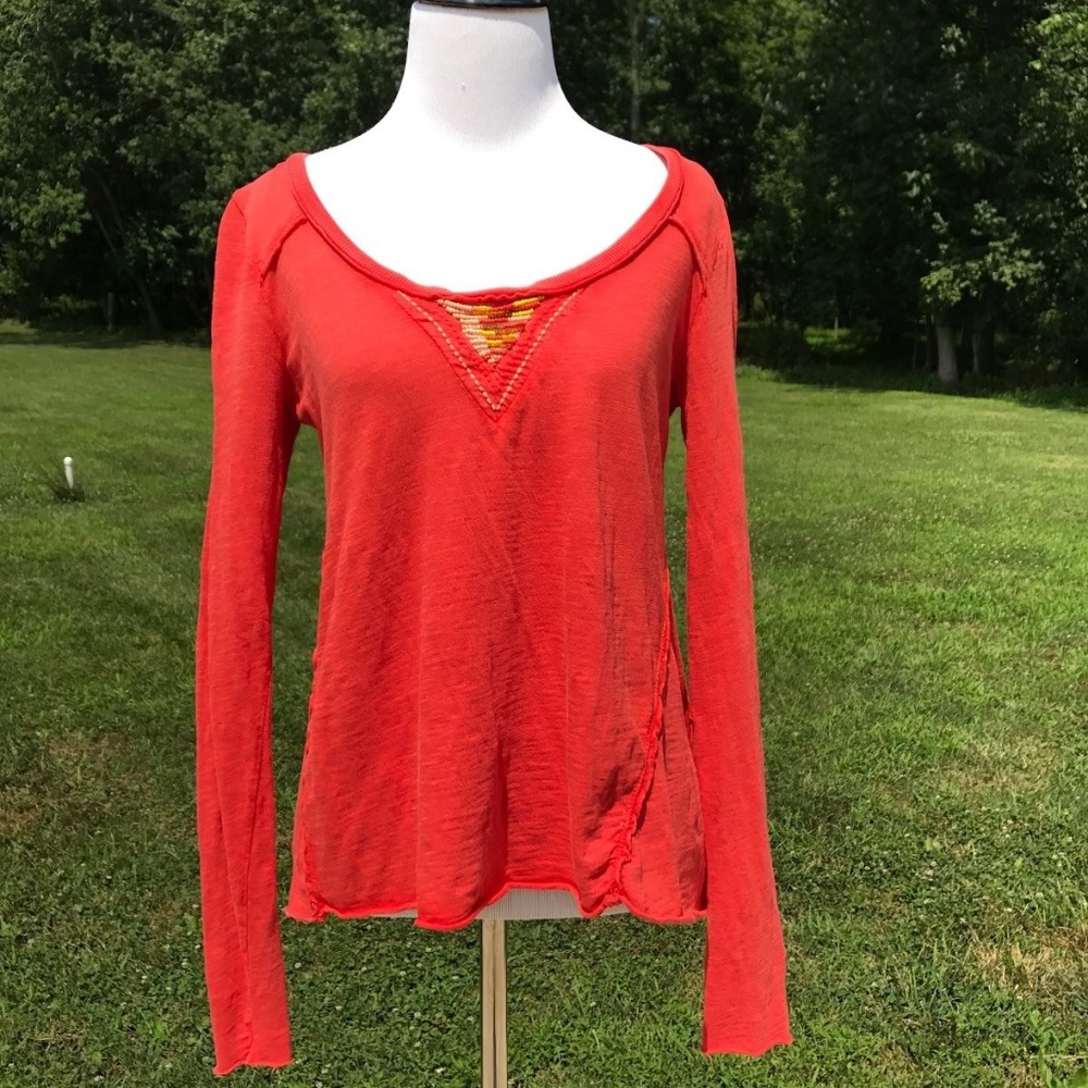Free People Long Sleeve Flair Top with Beading